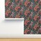 Dark Floral Botanical Garden Delicate Romantic Graceful Green Coral Orange Custom Pre-pasted Wallpaper by Spoonflower Pre-Pasted Wallpaper 2FT Wide